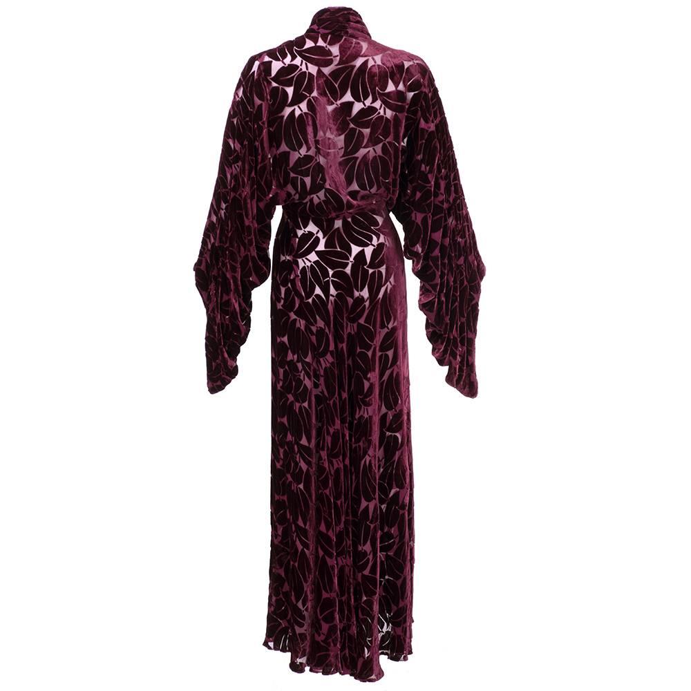 Black 30s Burgundy Cut Velvet Dressing Robe