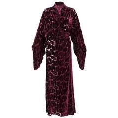 Vintage 30s Burgundy Cut Velvet Dressing Robe