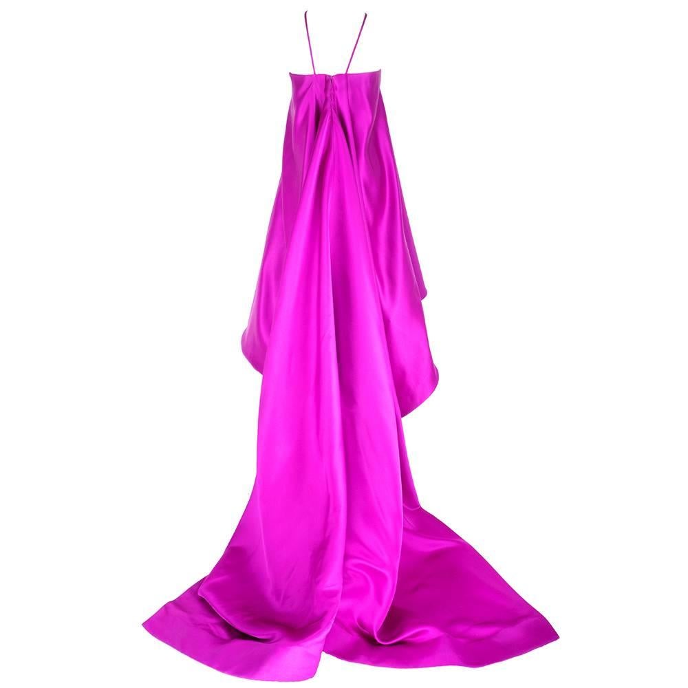 Purple 1990s Magenta Satin Trapeze Ball Gown For Sale