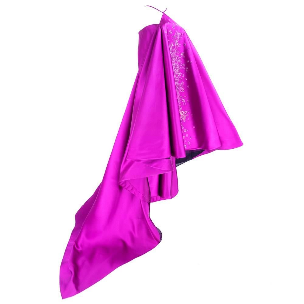 1990s Magenta Satin Trapeze Ball Gown For Sale