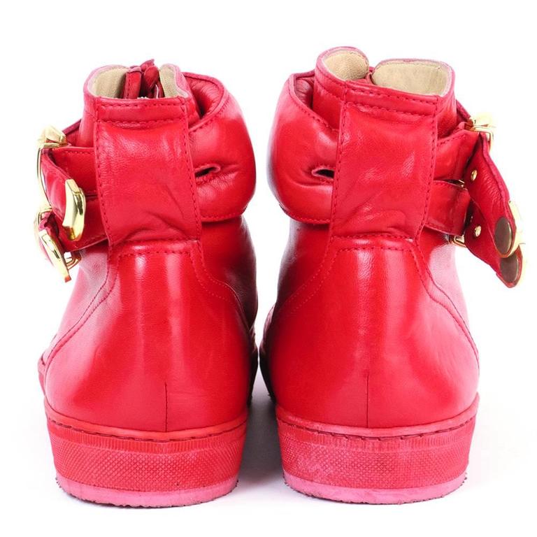 Lifetime Versace Red Leather High Top Sneakers For Sale at 1stDibs