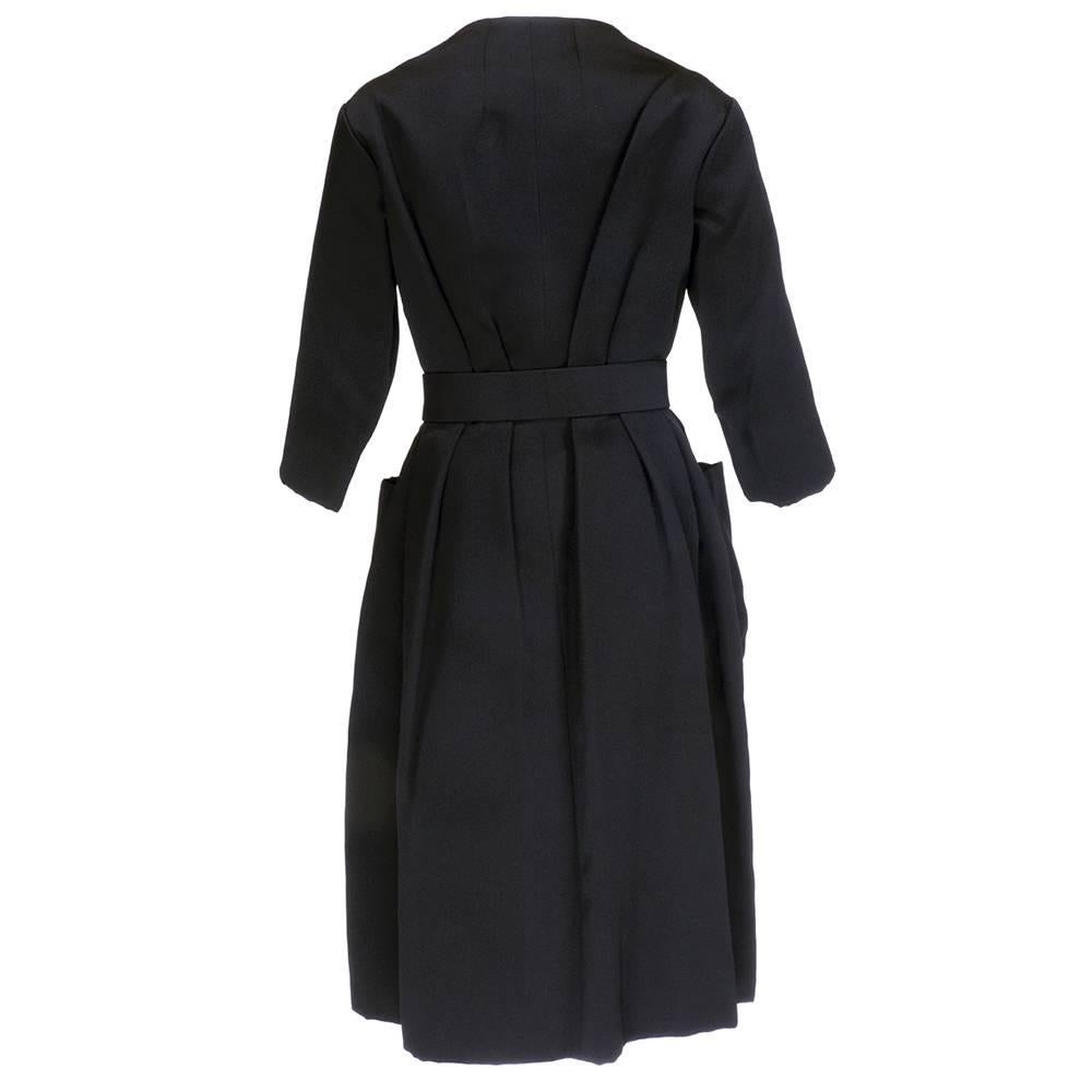 Christian Dior Haute Couture Spring/Summer 1959 Black Silk Faille Coat Dress  In Excellent Condition For Sale In Los Angeles, CA