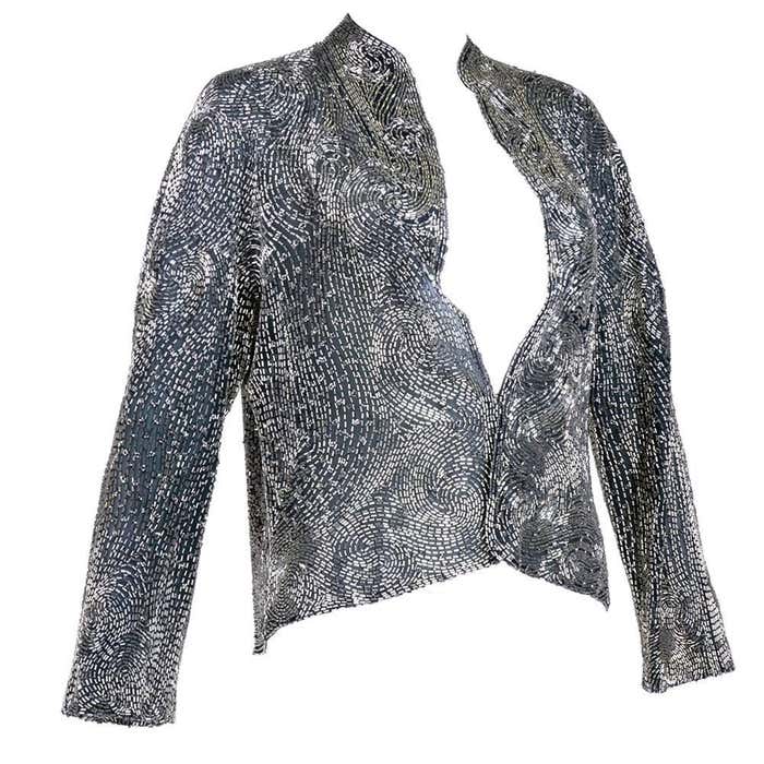 Halston 70s Fully Silver Bugle Beaded Jacket For Sale at 1stDibs ...