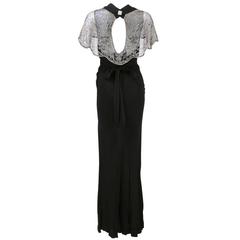 30s Black Crepe Bias Cut Gown