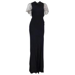 Vintage 30s Black Crepe Bias Cut Gown
