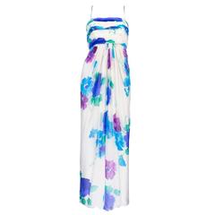 70s White Floral Rhinestone Gown and Cape