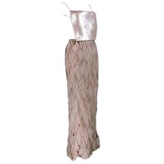 Abraham Pelham Nude Sequin and Chiffon Gown 