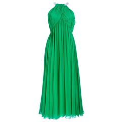 Malcom Starr 60s Green Chiffon Gown with Rhinestones