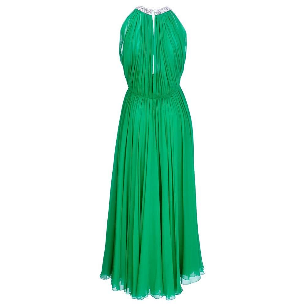 Malcom Starr 60s Green Chiffon Gown with Rhinestones In Excellent Condition For Sale In Los Angeles, CA
