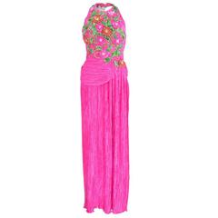 Mary Mcfadden Pink Gown Encrusted with Sequin Flowers 11