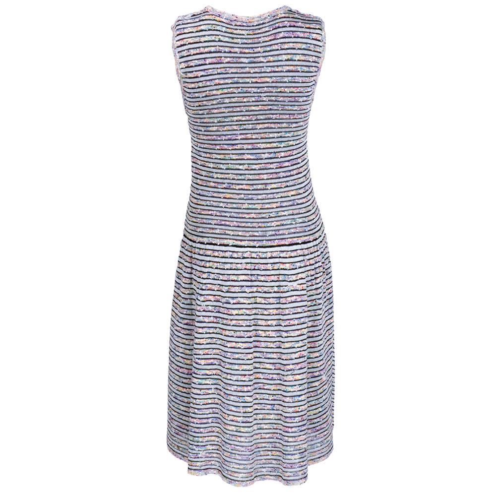 Gray Chanel Nubby Woven Striped Summer Dress For Sale