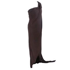 Balmain Ivoire 80s Brown Jersey Draped Gown 10