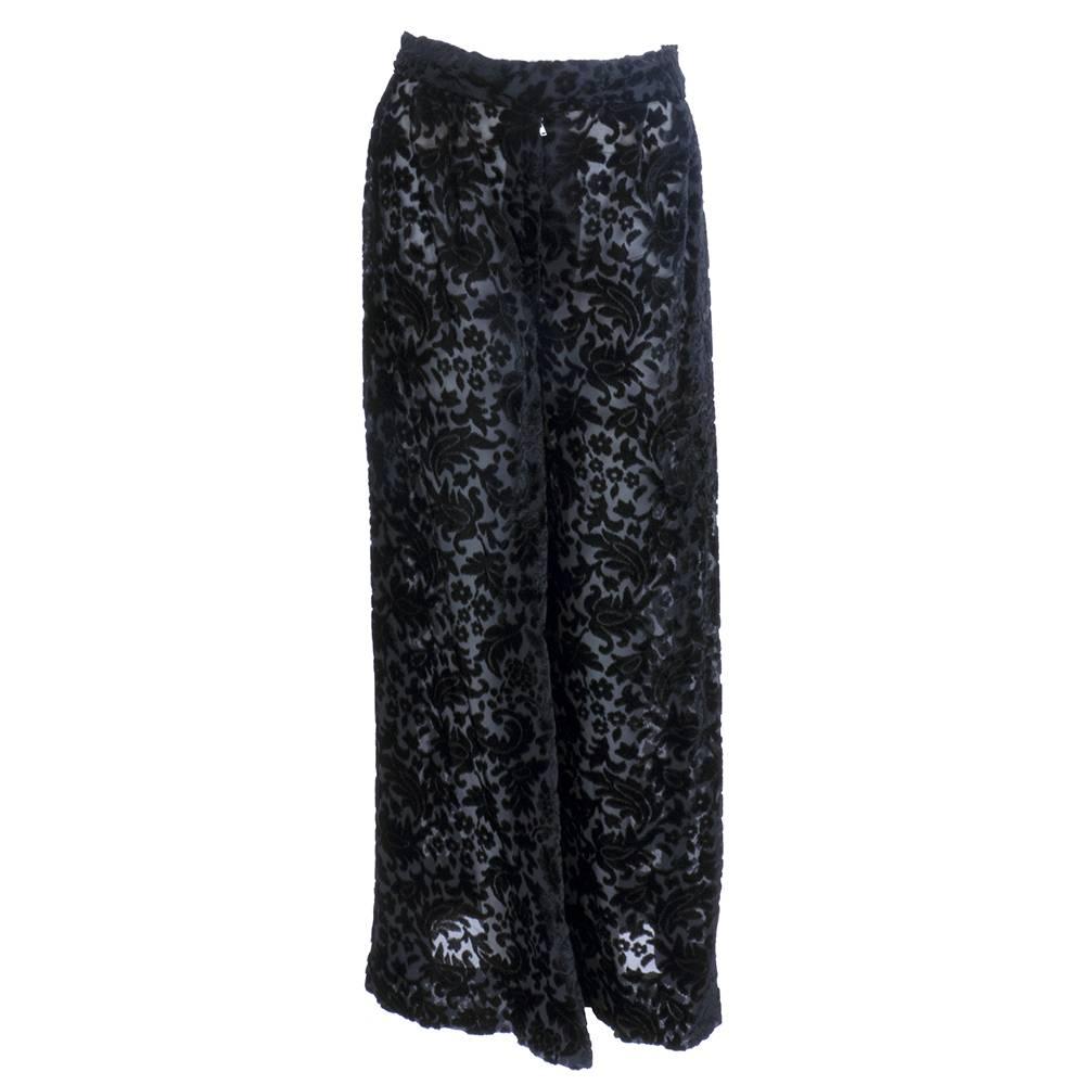 Women's Thea Porter Couture 70s Sheer Black Velvet Pantsuit For Sale