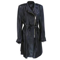 Demeulemeester 90s Black Biker Style Trench Coat