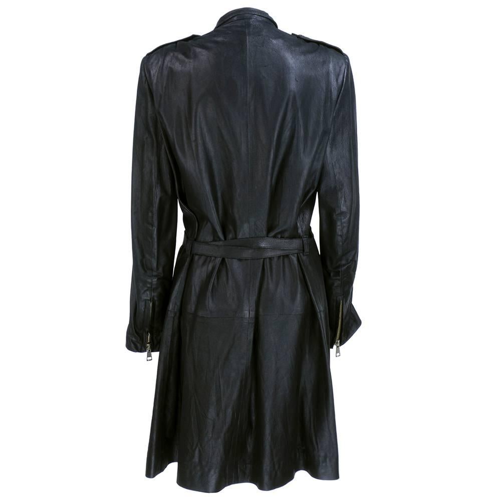 Demeulemeester 90s Black Biker Style Trench Coat In Excellent Condition In Los Angeles, CA