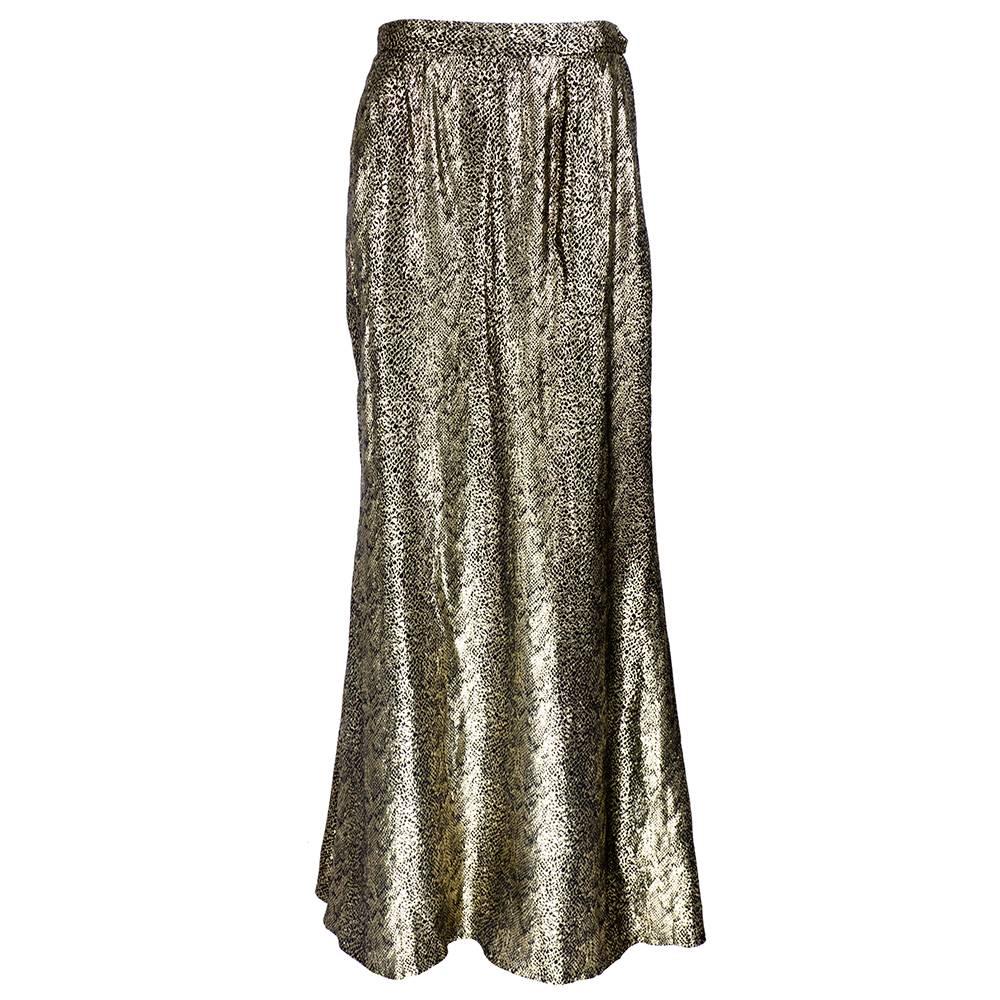 Decadent and lovely full length snakeskin print lame skirt by Yves Saint Laurent circa 1980s. Lightweight fabric - drapes beautifully.