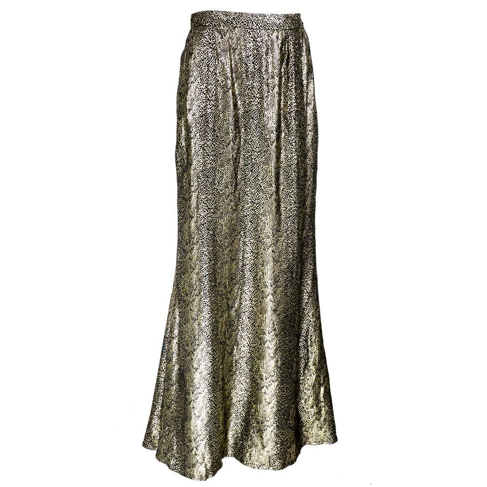 Black YSL 80s Full Length Gold Lame Skirt