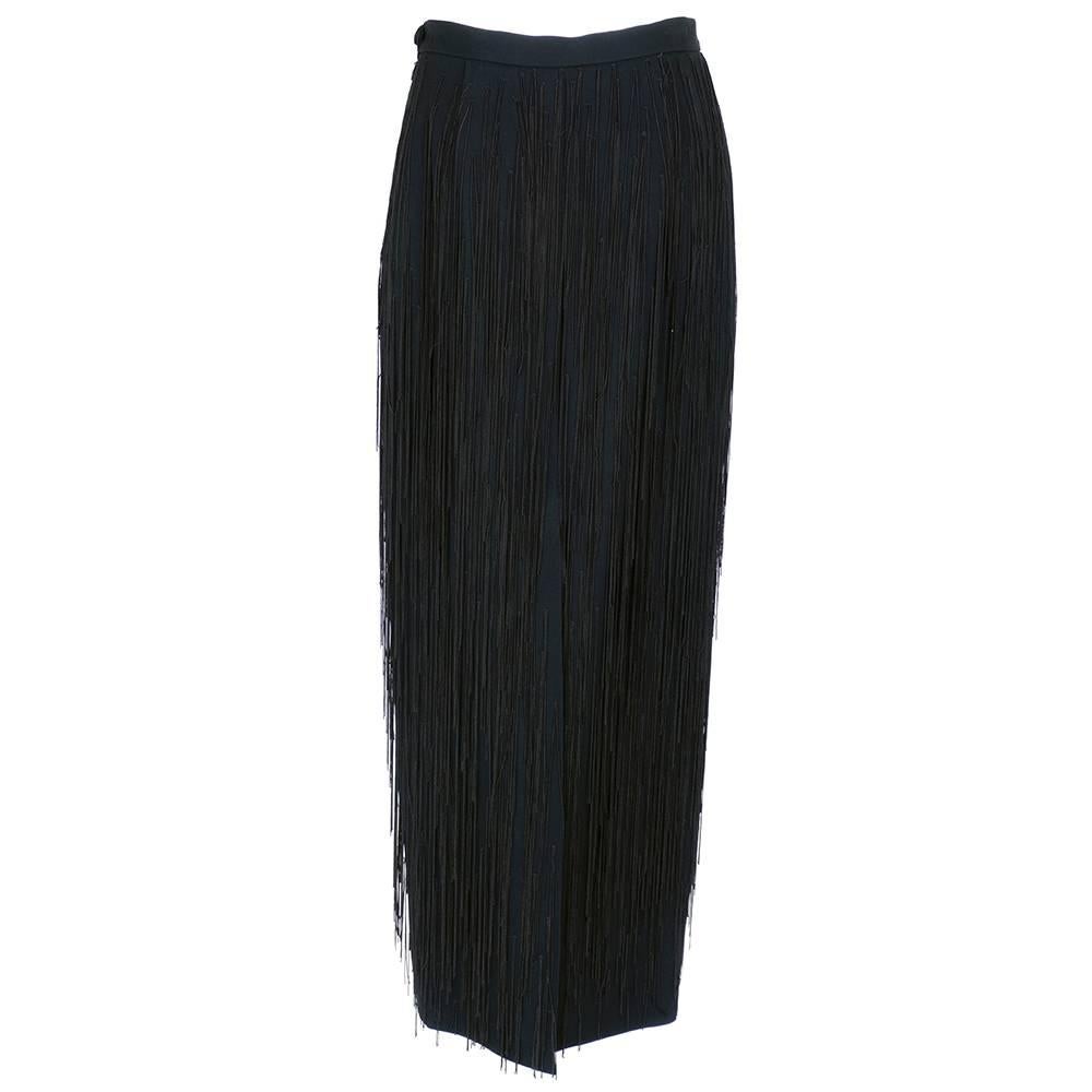 Moschino Couture 90s Long Fringed Black Skirt In New Condition In Los Angeles, CA