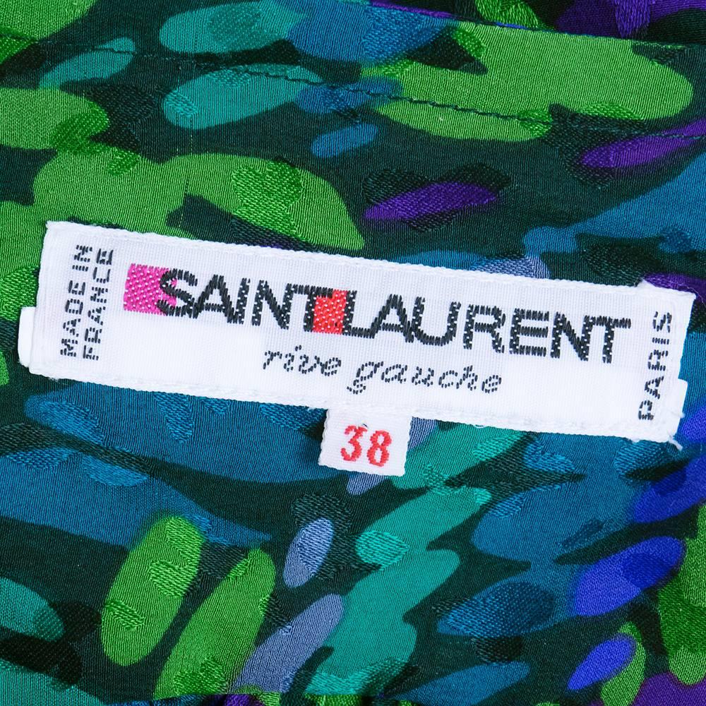 Women's Saint Laurent Rive Gauche 80s Silky Abstract Print Dress For Sale