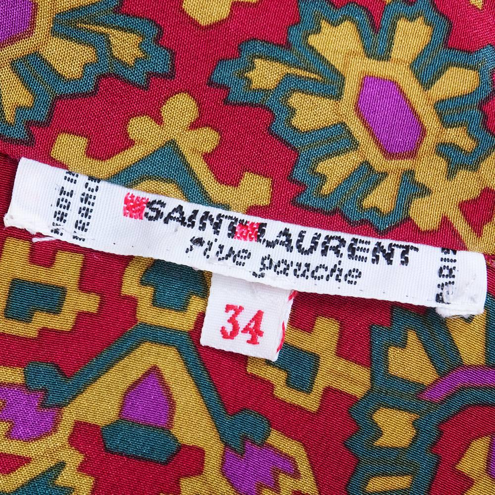 Saint Laurent Rive Gauche Pussy Bow Silk Print Blouse 1