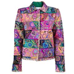 Oscar de la Renta Embellished Silk Patchwork Jacket