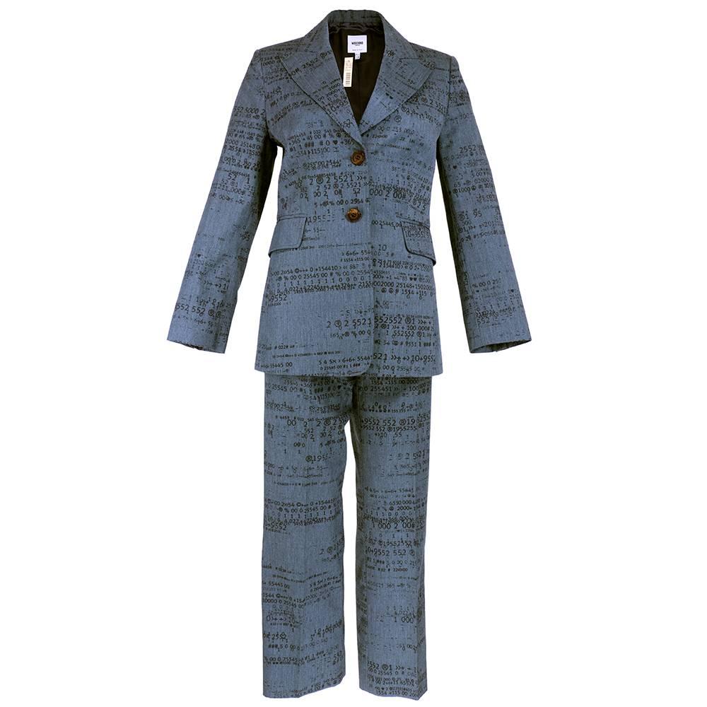 Moschino Grey Binary Print Pant Suit For Sale