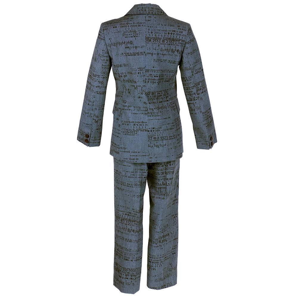 Moschino Grey Binary Print Pant Suit In Excellent Condition For Sale In Los Angeles, CA