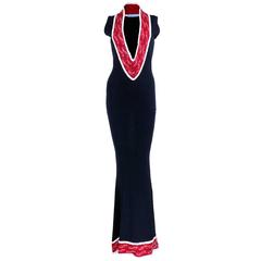 Zang Toi 90s  Red White and Black Knit Gown