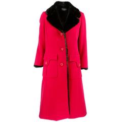 Retro Pierre Balmain Haute Couture 60s Red Fur Lined Coat