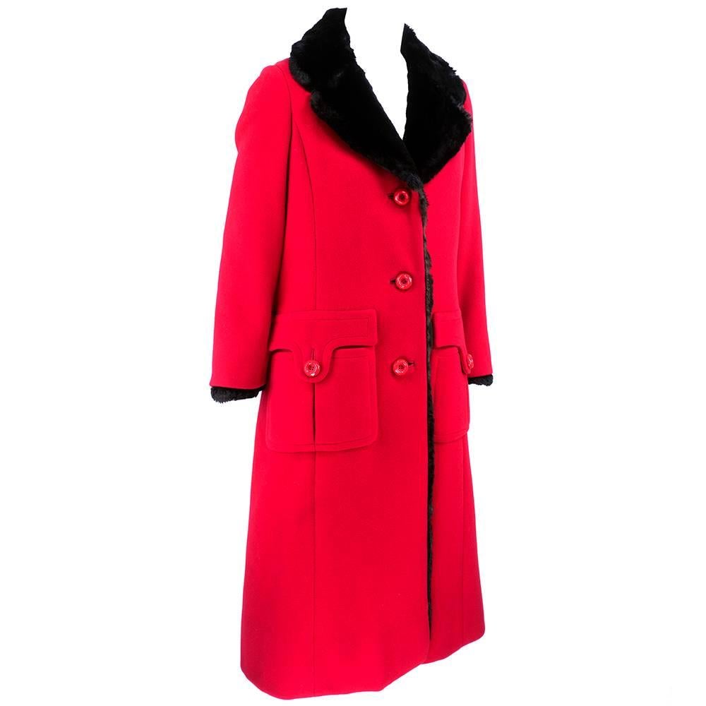 Pierre Balmain Haute Couture 60s Red Fur Lined Coat In Excellent Condition For Sale In Los Angeles, CA