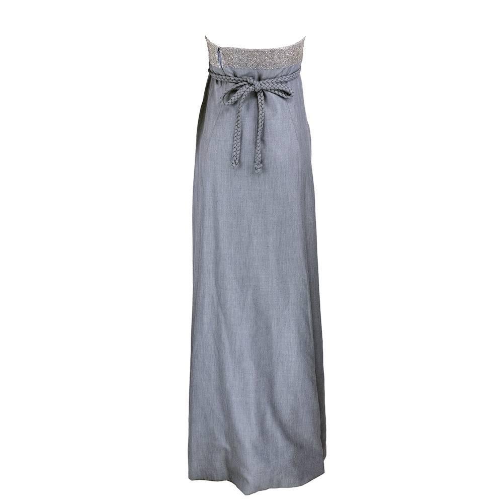 Chado Ralph Rucci Grey Silk Wool And Chiffon Strapless Gown with Wrap In Excellent Condition For Sale In Los Angeles, CA