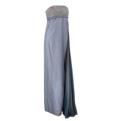 Chado Ralph Rucci Grey Silk Wool And Chiffon Strapless Gown with Wrap