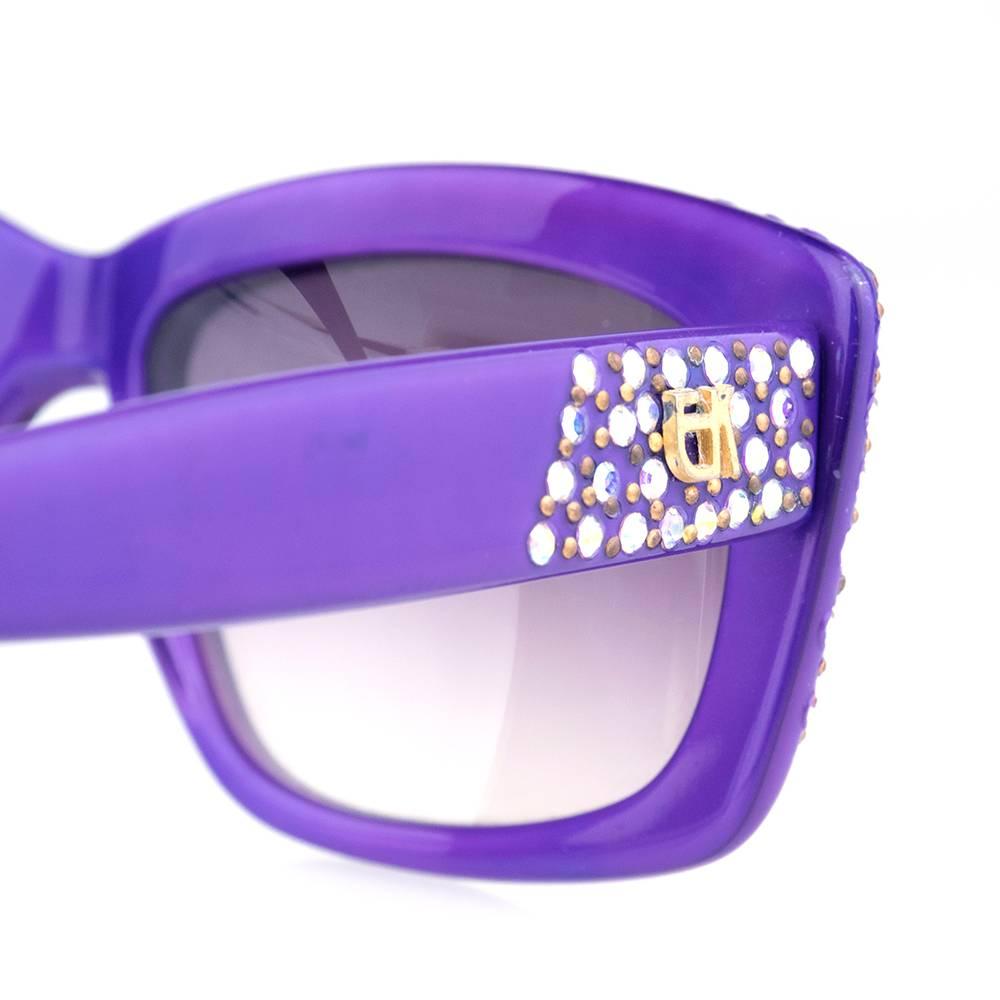 Emmanuelle Khanh 80s Iconic Purple Rhinestone Encrusted Sunglasses In Excellent Condition For Sale In Los Angeles, CA