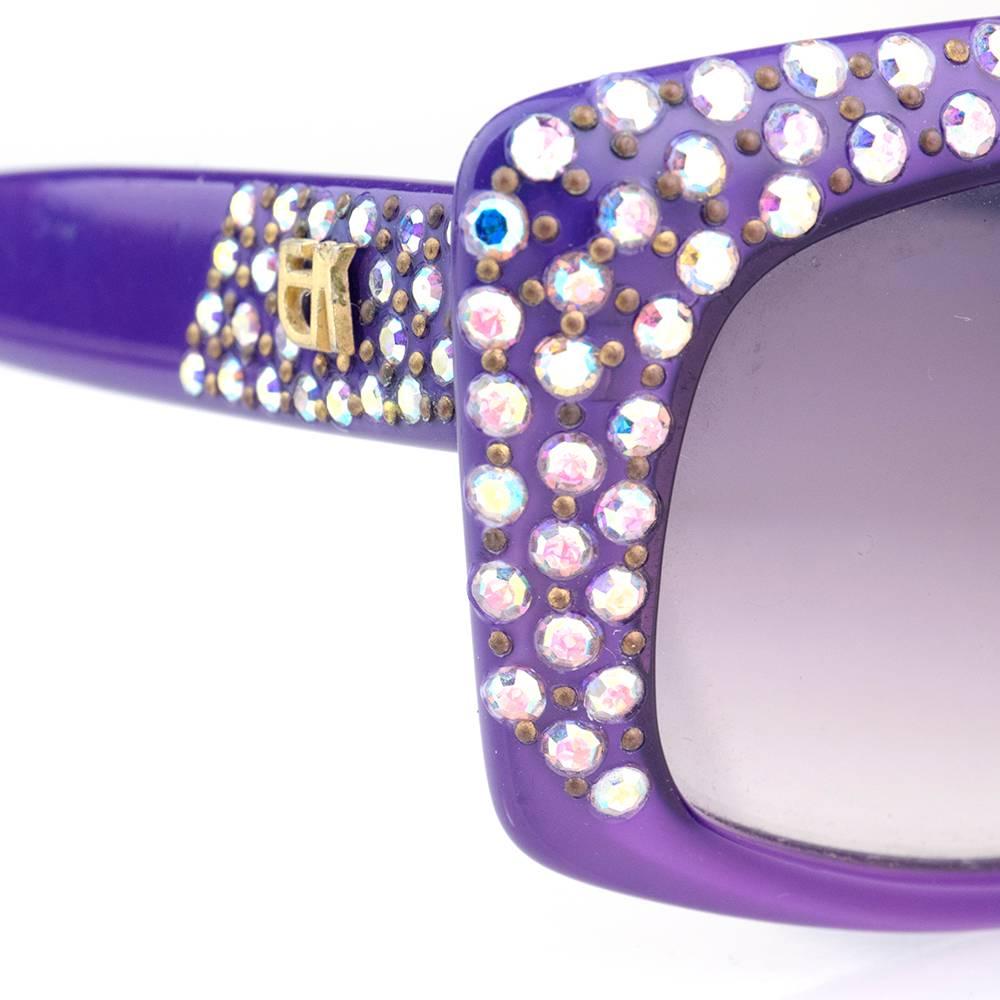 Women's or Men's Emmanuelle Khanh 80s Iconic Purple Rhinestone Encrusted Sunglasses For Sale