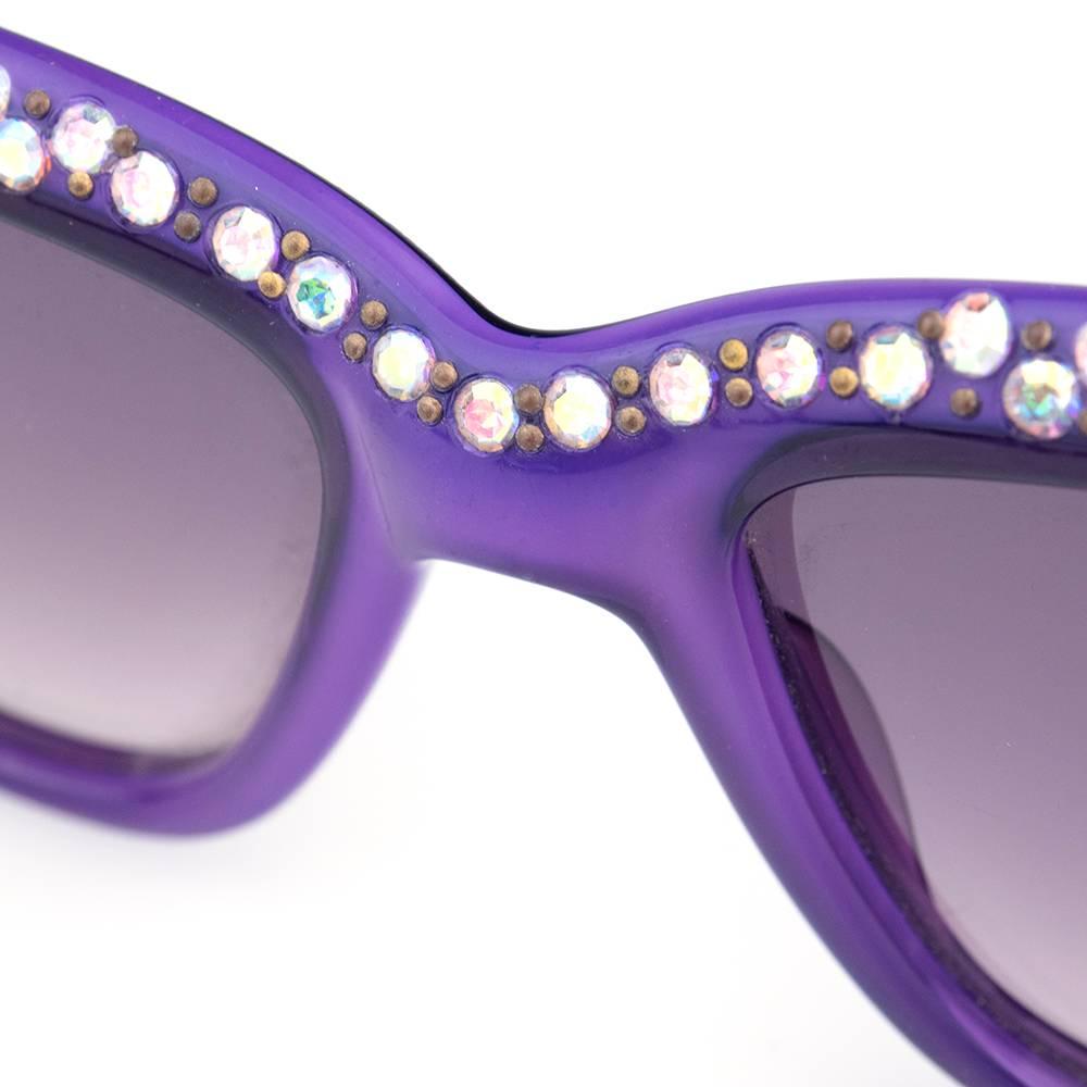 Emmanuelle Khanh 80s Iconic Purple Rhinestone Encrusted Sunglasses For Sale 1