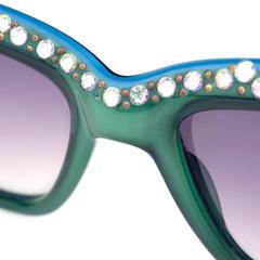 Emmanuelle Khanh 80s Iconic Green Rhinestone Encrusted Sunglasses