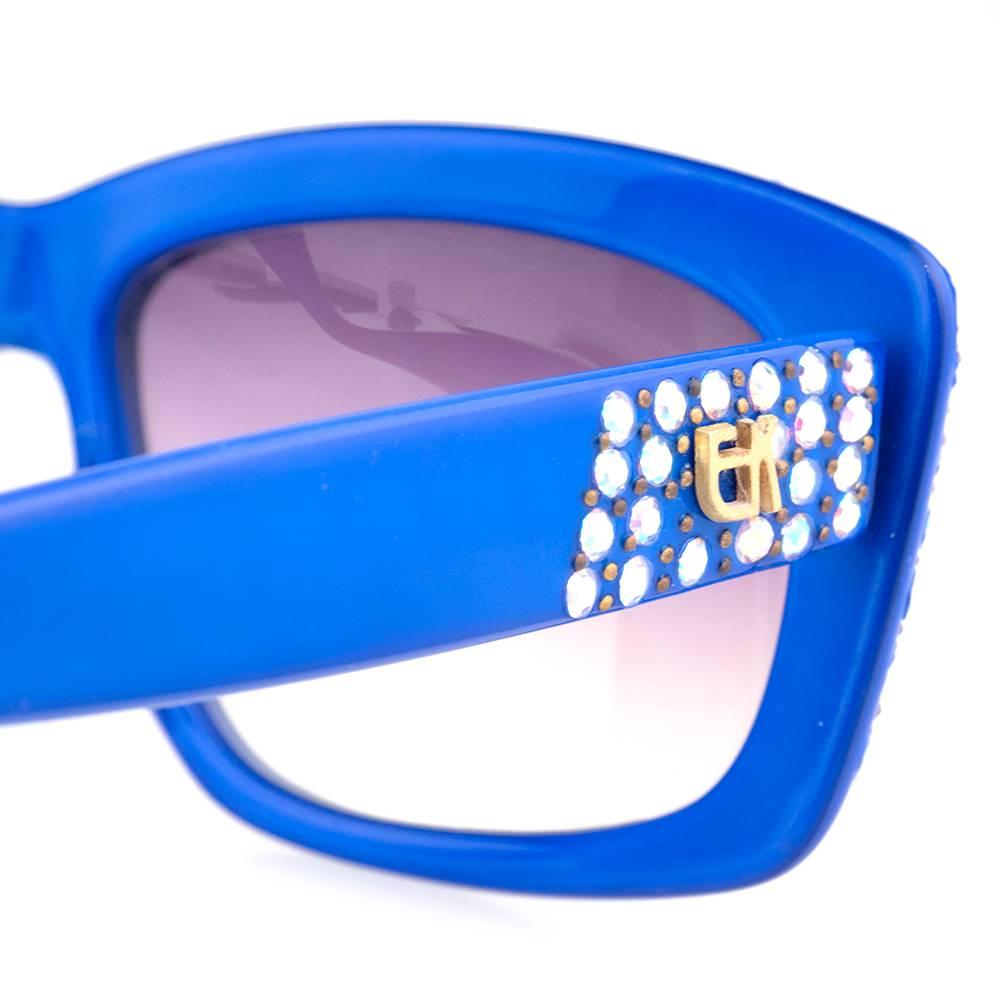 Women's or Men's Emmanuelle Khanh 80s Iconic Blue Rhinestone Encrusted Sunglasses