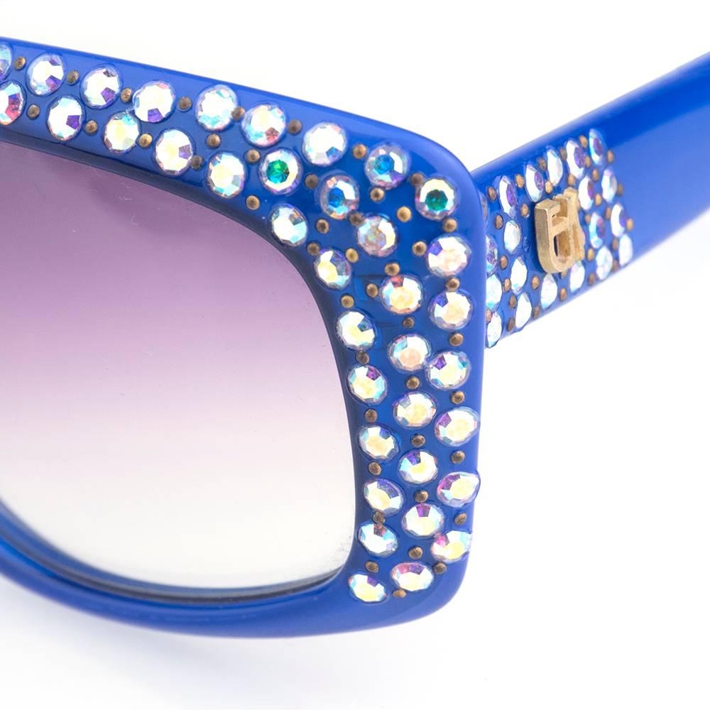 Emmanuelle Khanh 80s Iconic Blue Rhinestone Encrusted Sunglasses 1