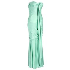 Unlabeled Mint Green Satin 30's Look Gown For Sale at 1stDibs