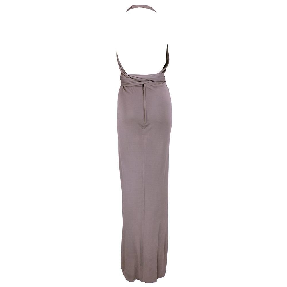 Bill Blass 70s Taupe Jersey halter Gown with Wrap In Excellent Condition In Los Angeles, CA