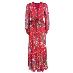 Yves Saint Laurent Rive Gauche Red Floral Chiffon Ensemble Yves Saint Laurent Rive Gauche Red Floral Chiffon Ensemble