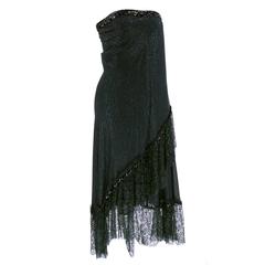 Vintage Stavropoulos 70s Black Shimmery Strapless Gown with Wrap