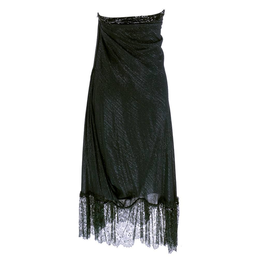 Stavropoulos 70s Black Shimmery Strapless Gown with Wrap In Excellent Condition For Sale In Los Angeles, CA