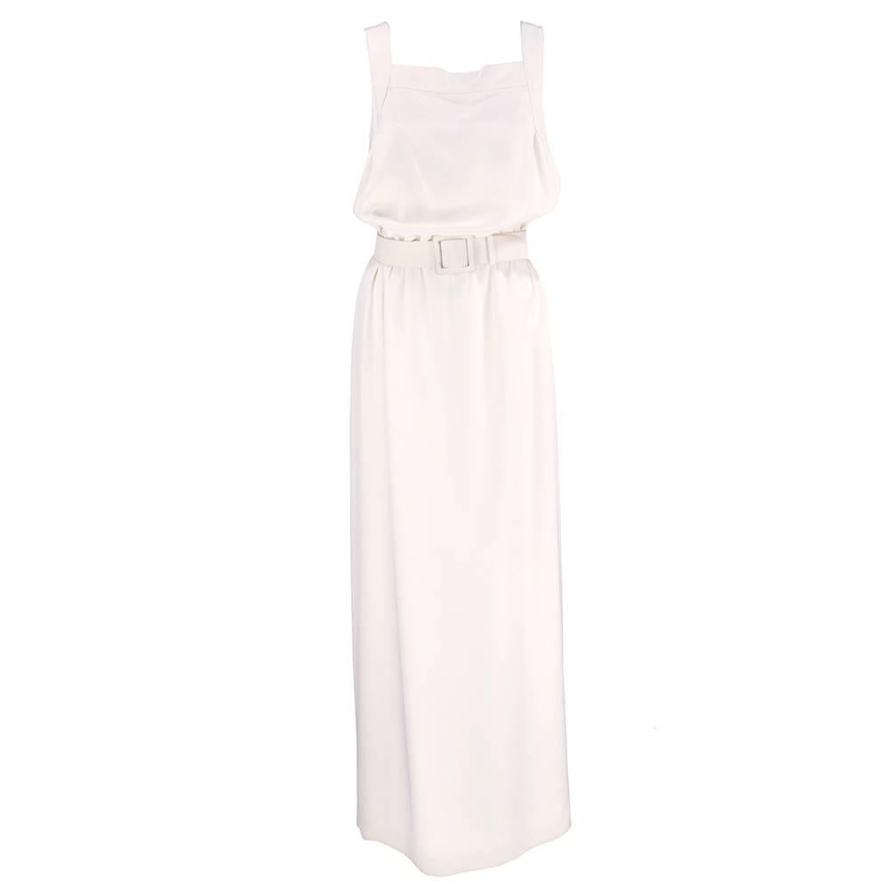YSL Haute Couture Ivory Silk Belted Gown