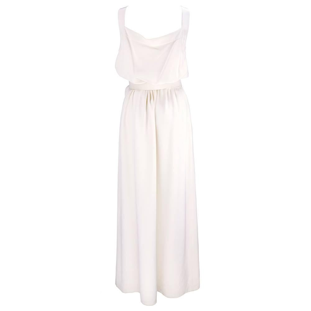 White YSL Haute Couture Ivory Silk Belted Gown