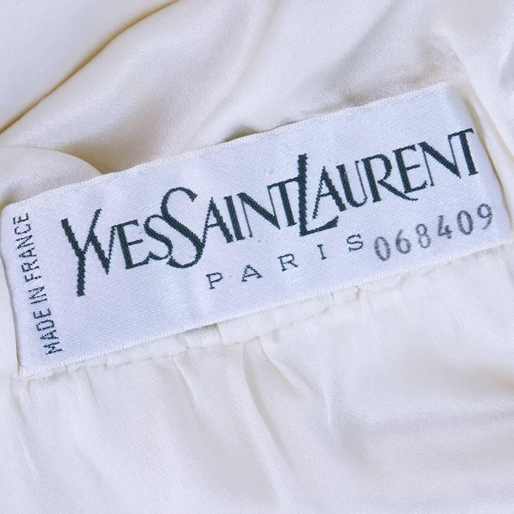 YSL Haute Couture Ivory Silk Belted Gown In Excellent Condition In Los Angeles, CA