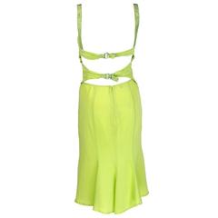 Versace 90s Chartreuse Silk Ensemble with Rhinestones