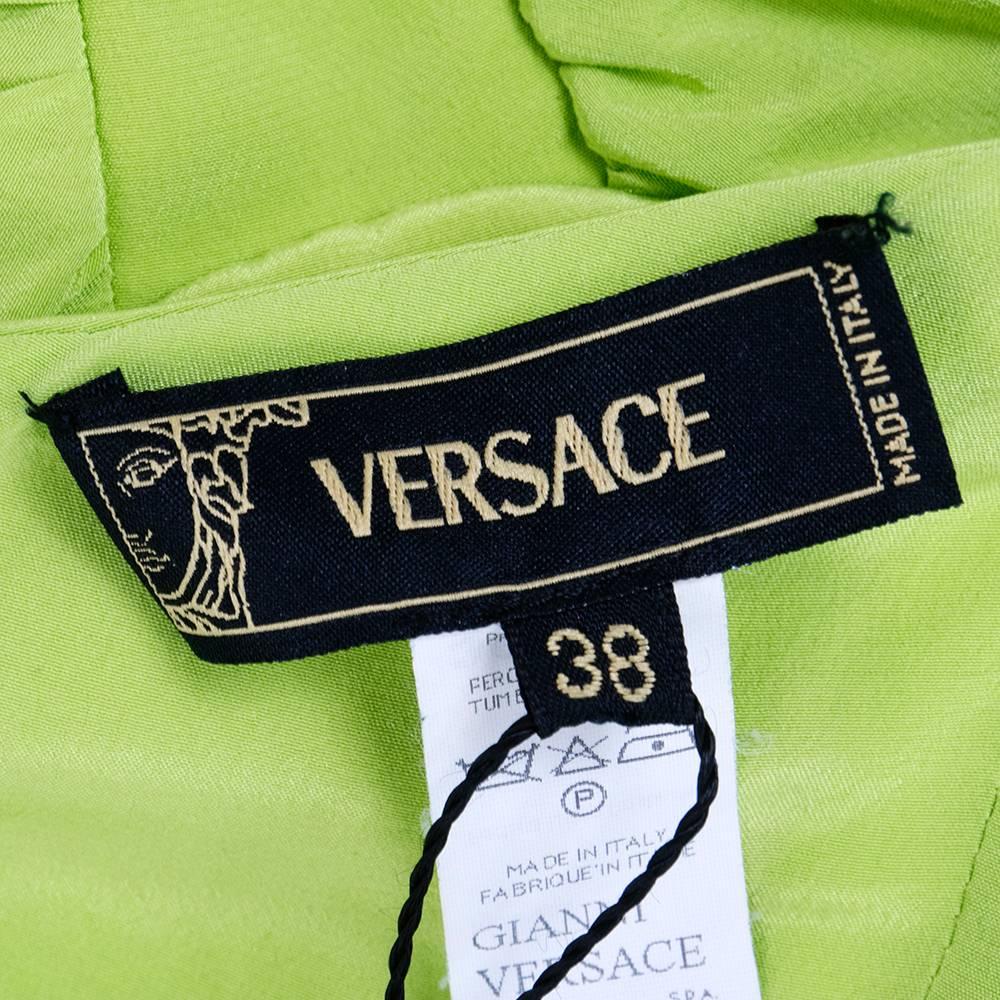 Women's Versace 90s Chartreuse Silk Ensemble with Rhinestones