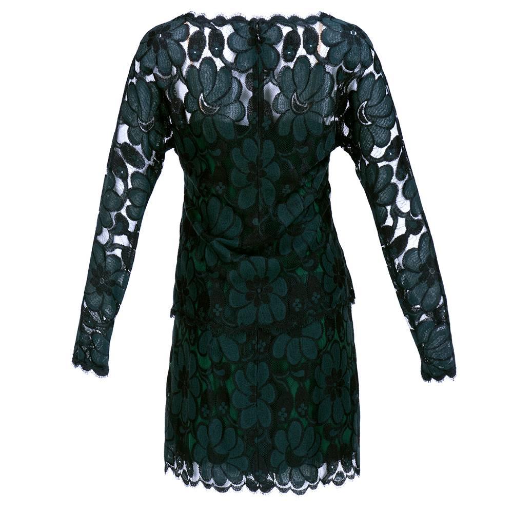 Women's Geoffrey Beene 80s Black and Green Lace Cocktail Dress For Sale