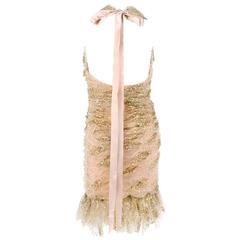 Oscar de la Renta 90s Gold Sequin and Tulle Cocktail Dress